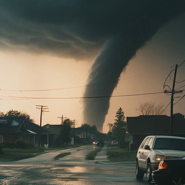 Ein gewaltiger Tornado zieht über eine Wohnsiedlung hinweg