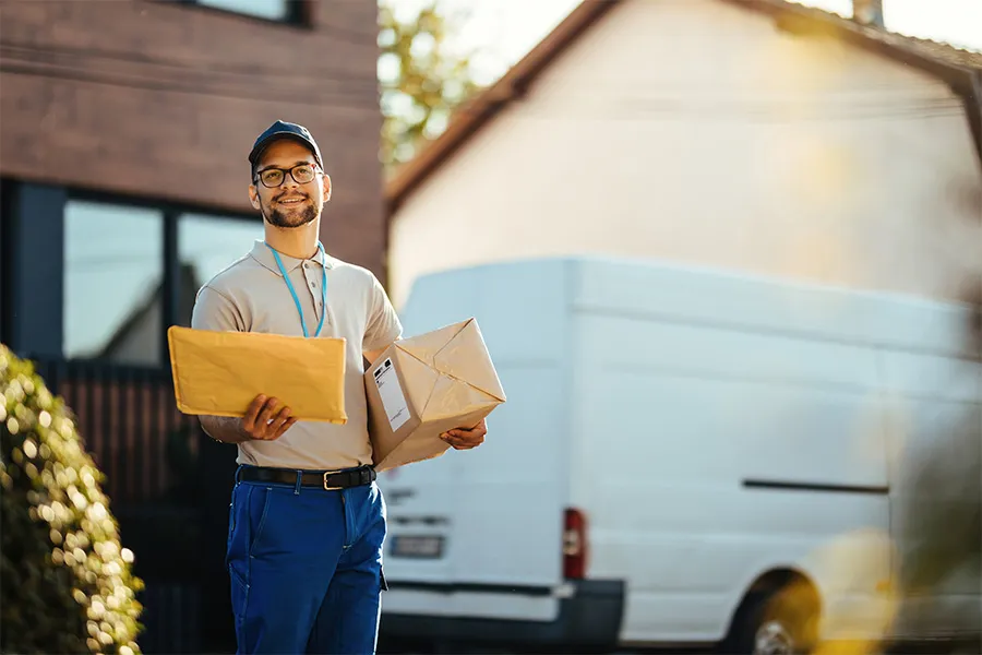 Bild zum Wort „postman“: A person whose job is to collect and deliver letters and parcels.