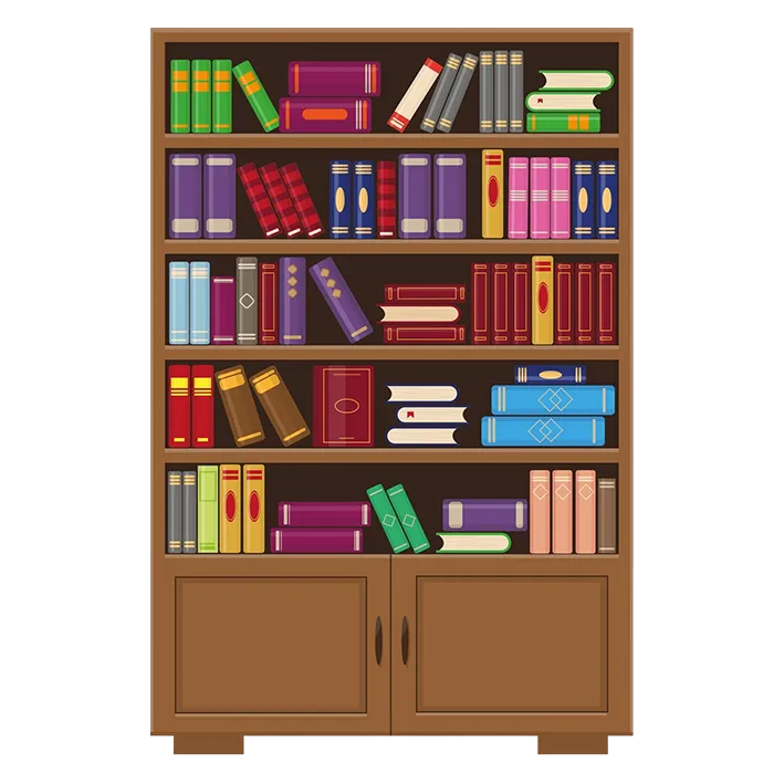 Bild zum Wort „bookcase“: A piece of furniture with shelves for keeping books on.