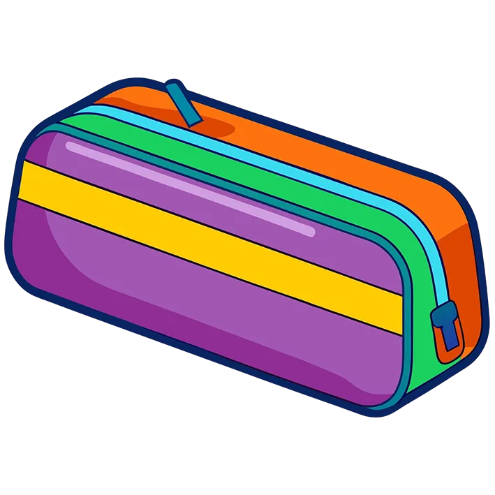 Bild zum Wort „pencil case“: A small bag or box for keeping pens, pencils and other school things.