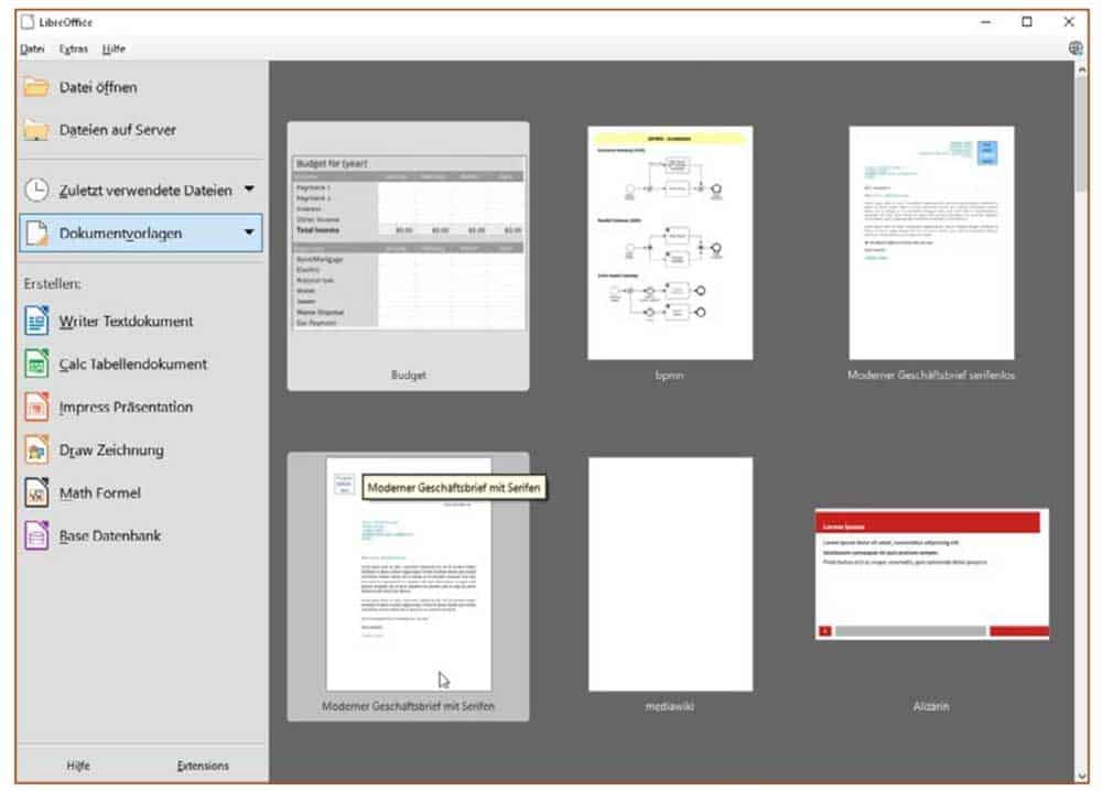 LibreOffice: Neue leere Dateien / Eine Vorlage verwenden 2
