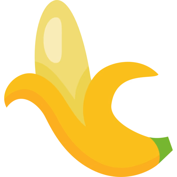 Bild zum Wort „banana“: A long curved fruit with a yellow skin and soft sweet flesh inside.