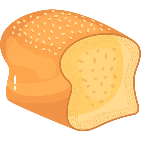 Bild zum Wort „bread“: A common food made from flour, water and yeast, mixed together and baked.