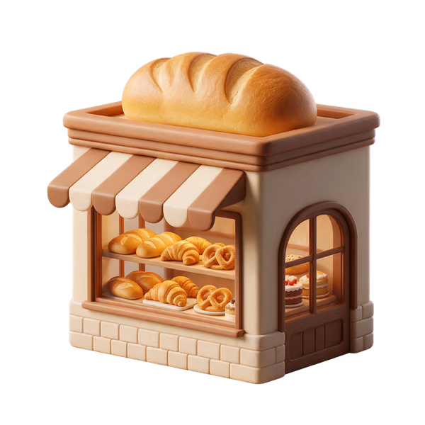 Bild zum Wort „bakery“: a shop where bread and cakes are made and sold