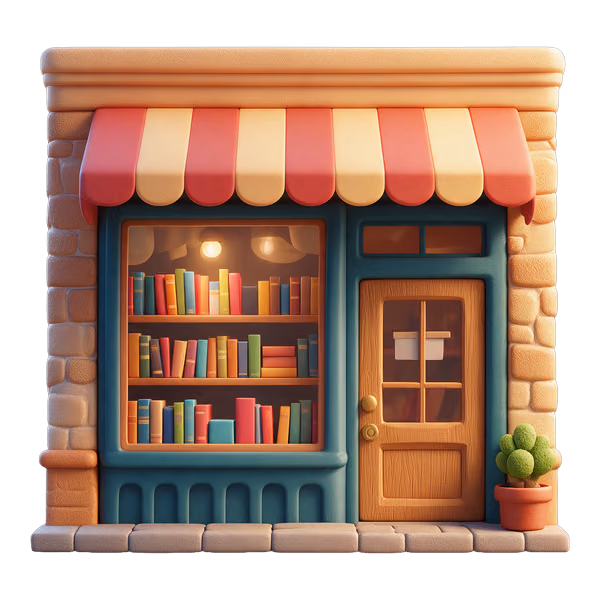 Bild zum Wort „bookshop“: A shop where you can buy books.