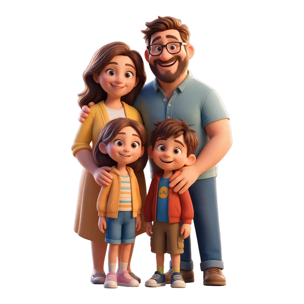Bild zum Wort „family“: a group of people who are related, like parents and their children