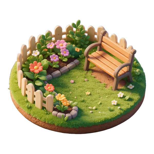 Bild zum Wort „garden“: a piece of land next to a house with grass, flowers or trees