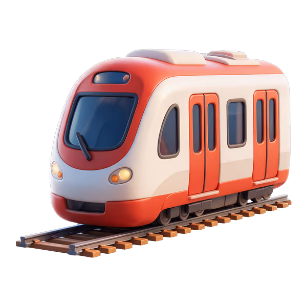 Bild zum Wort „train“: a long vehicle that travels on rails and carries people or things