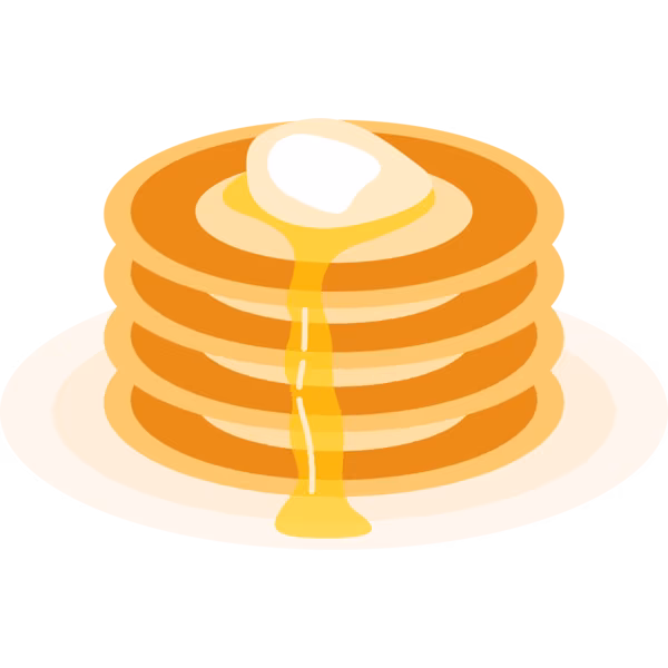 Bild zum Wort „pancake“: A thin, flat, round cake made from batter of flour, eggs and milk, cooked in a frying pan.