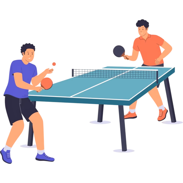 Bild zum Wort „play table tennis“: To take part in the game in which players hit a small light ball over a net on a table using small bats.