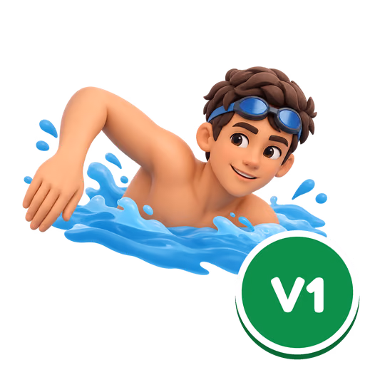 Bild zum Wort „swim“: To move through water by moving your arms and legs.