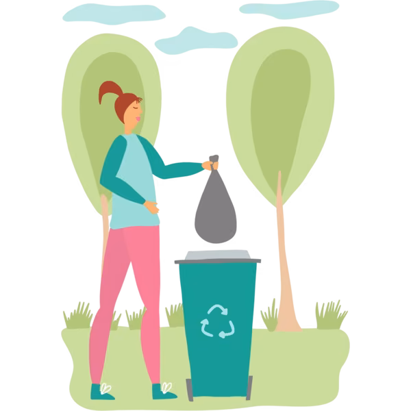 Bild zum Wort „take out the rubbish“: To carry the household waste out of the house to a bin or collection point.