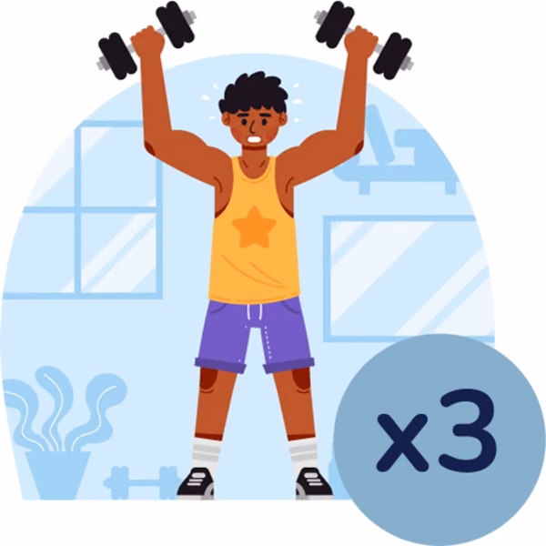 Bild zum Wort „train three times a week“: To practise a sport or do exercise on three days every week.