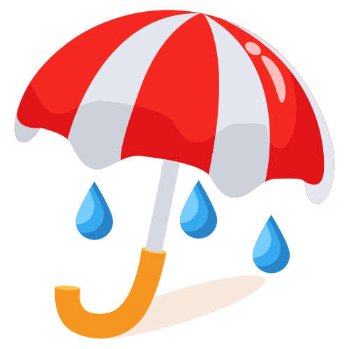 Bild zum Wort „umbrella“: A folding device with a cloth cover on a frame, held over the head to protect against rain or sun.