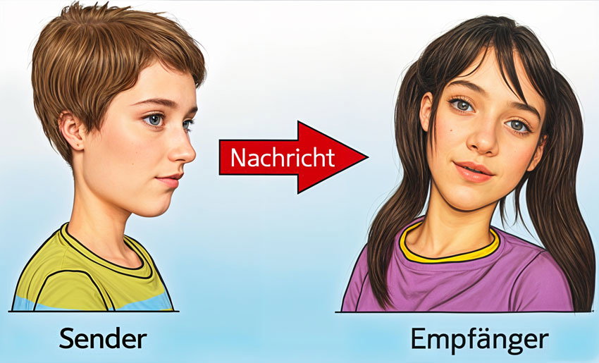 Sender und Empfängerin, verbunden durch einen Pfeil mit der Aufschrift Nachricht